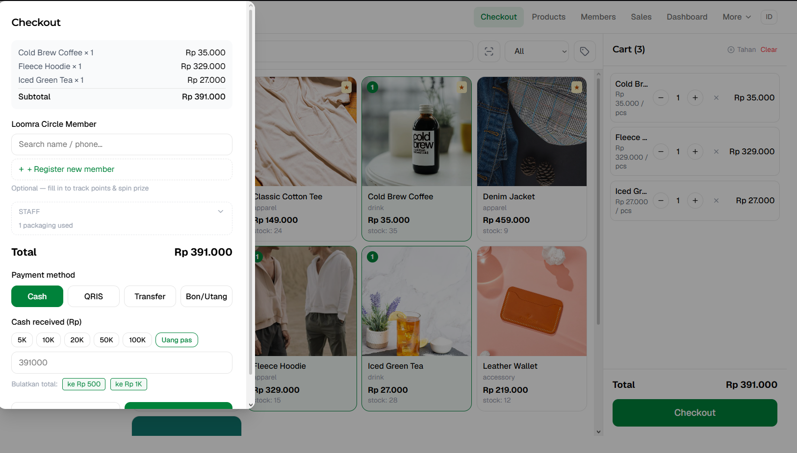 Money Move checkout with loyalty points and spin-prize tracking